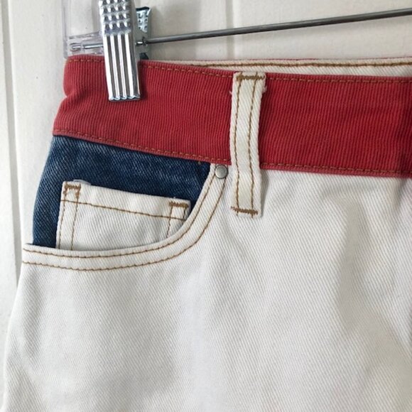 PacSun Womens Denim Skirt Color Block Distressed with Pockets Size 25 - Picture 3 of 13